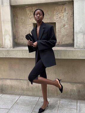 THE WORKSHOP ANDREA TAILORED SLEEK STRUCTURED BLACK MINIMAL CHIC BLAZER -MEDIUM